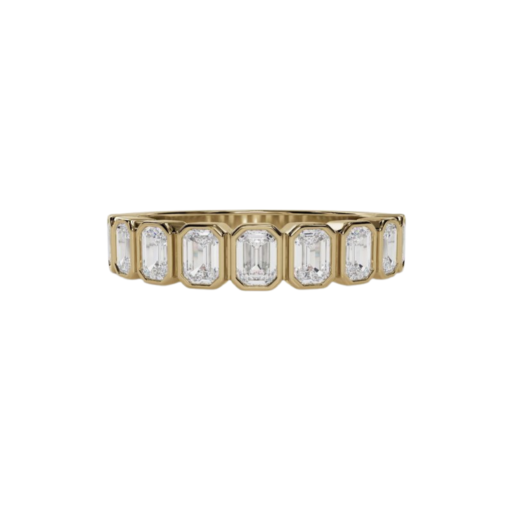 Bezel Set 9 Stone Emerald Cut Diamond Band
