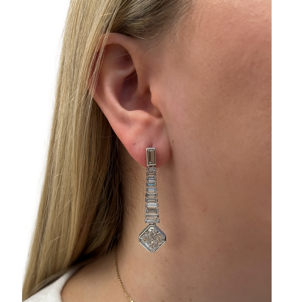 Lab-Grown Bezel Baguette and Radiant Dangle Earrings