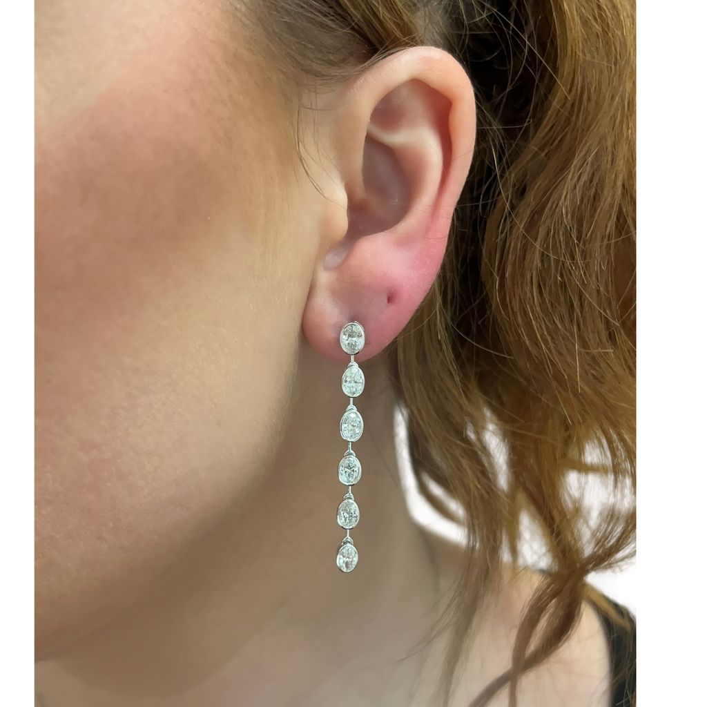 Lab-Grown Bezel Oval Dangle Earrings