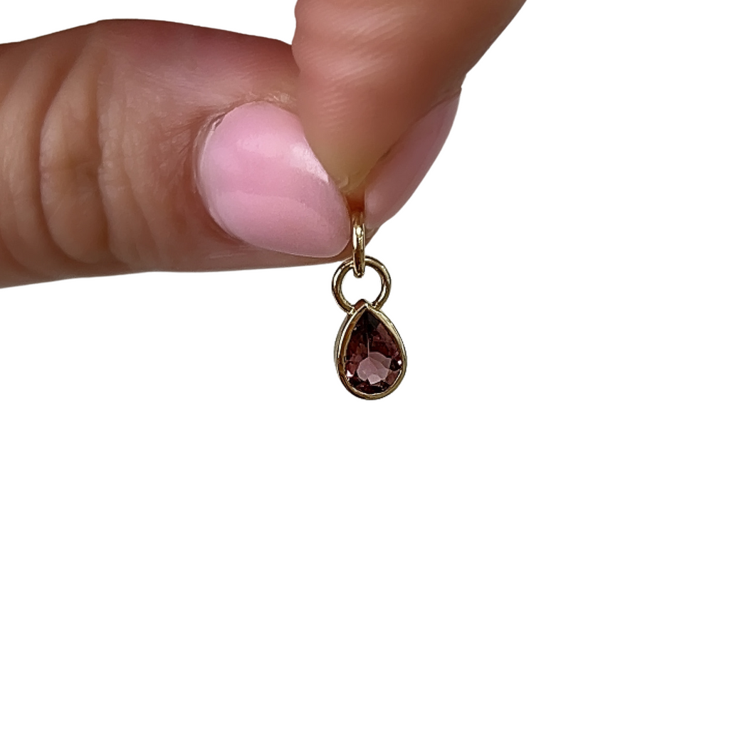 Bezel Pear Pink Tourmaline Charm