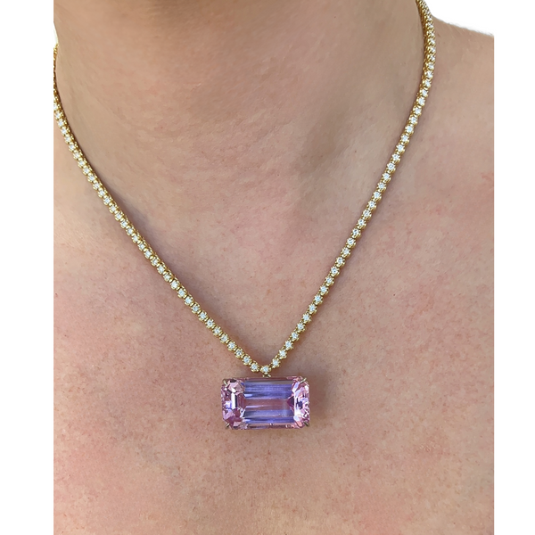 Emerald Cut Kunzite Drop Tennis Necklace