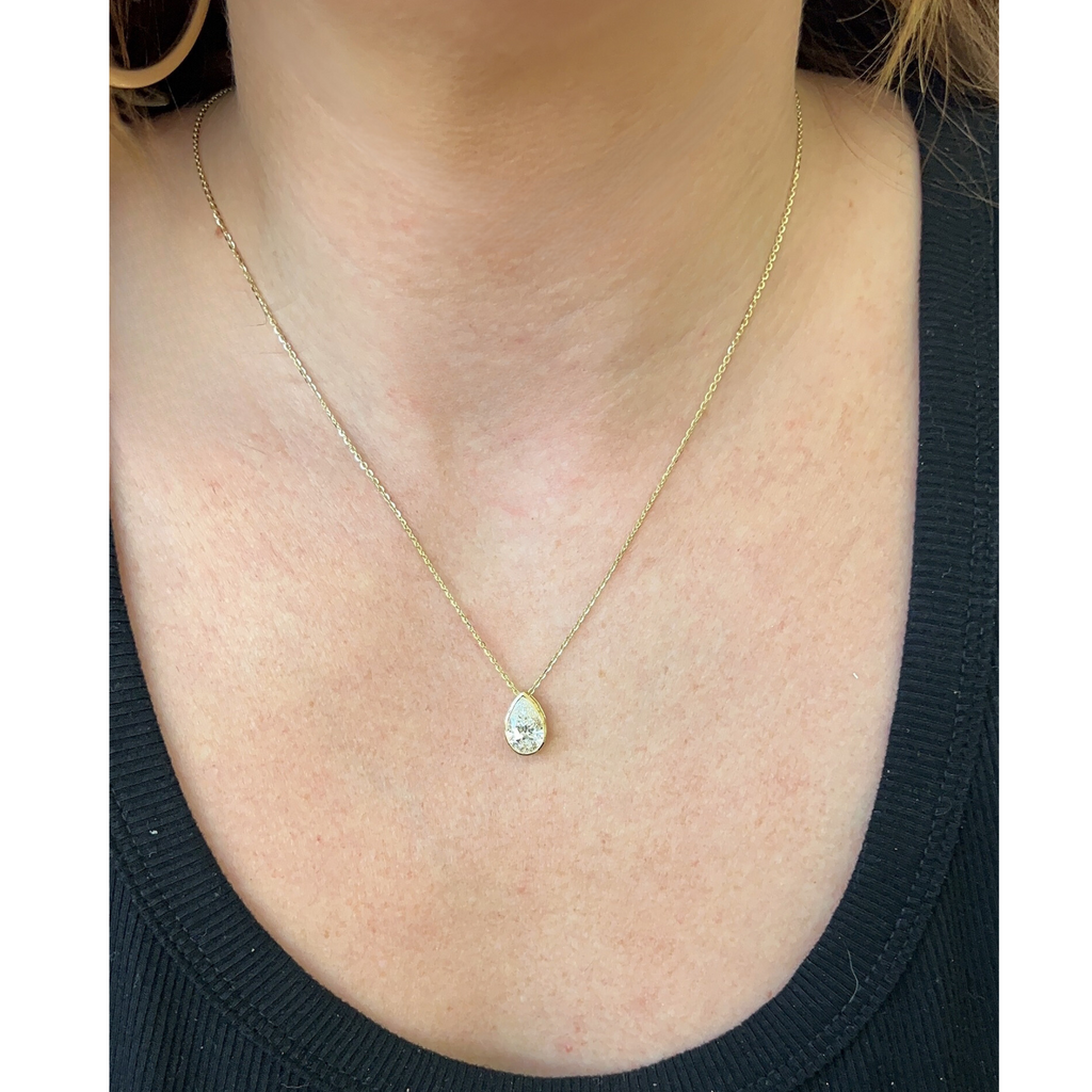 Lab-Grown Pear Bezel Pendant Necklace