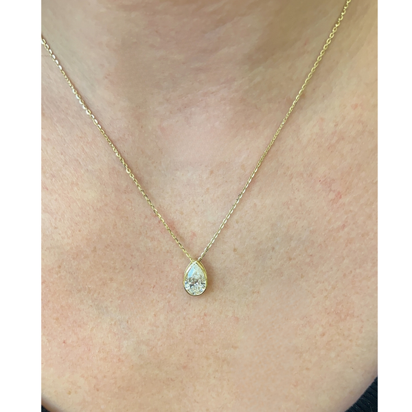 Lab-Grown Pear Bezel Pendant Necklace