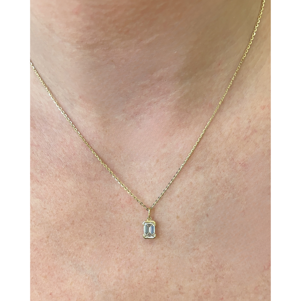 Lab-Grown Emerald Half Bezel Necklace