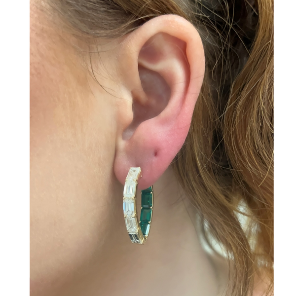 Lab-Grown Inside Out Emerald Gemstone Teardrop Hoops