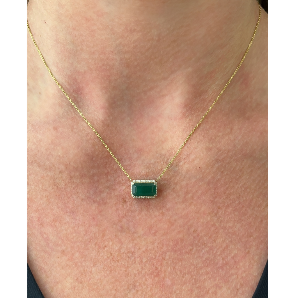 Diamond Halo Emerald Pendant Necklace