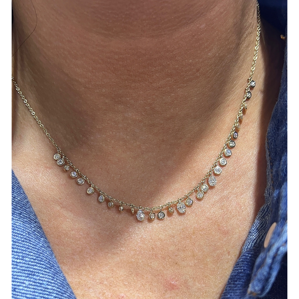 Dainty Oval & Round Bezel Dangle Necklace
