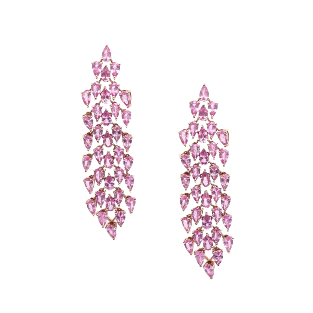 Pink Sapphire Pear Chandelier Dangle Earrings