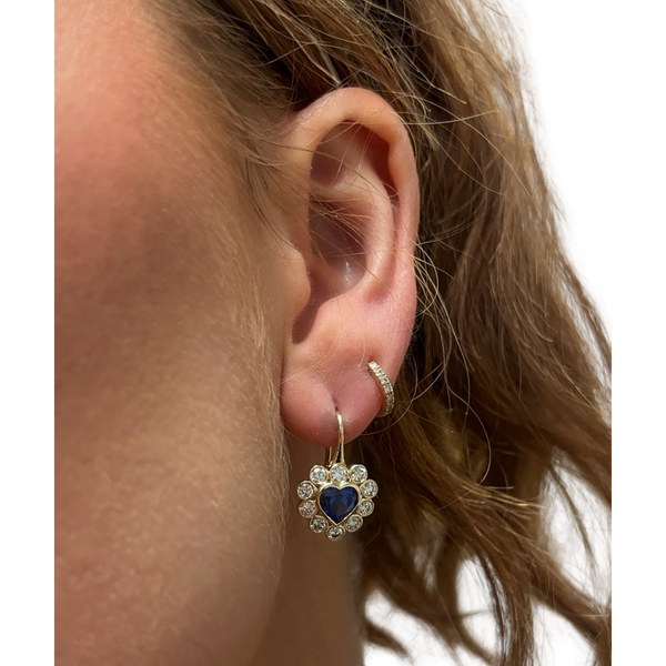 Lab-Grown Bezel Sapphire Heart Dangle Earrings