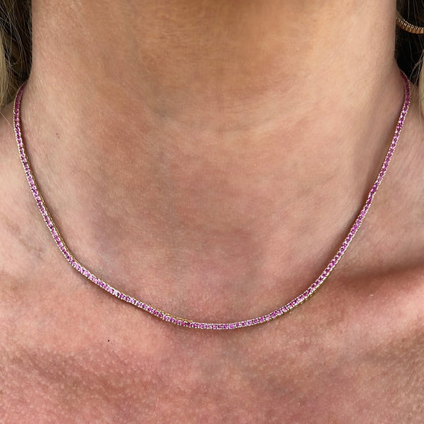 Pink Sapphire Tennis Necklace