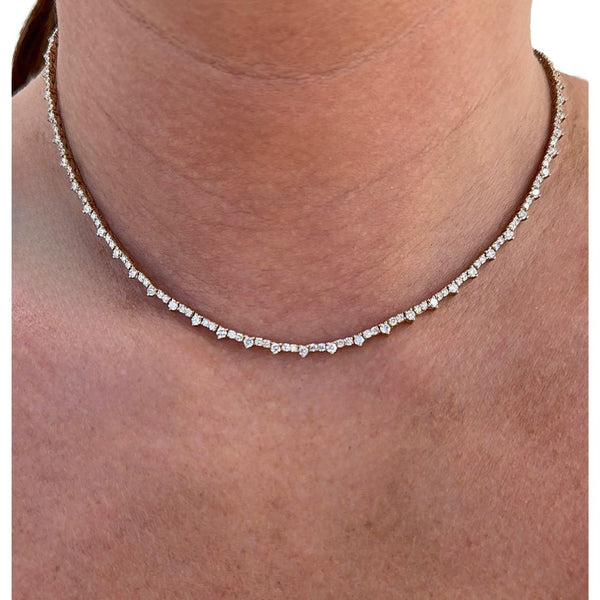 Lab-Grown Straight Line Hybrid 3 Prong Tennis Necklace