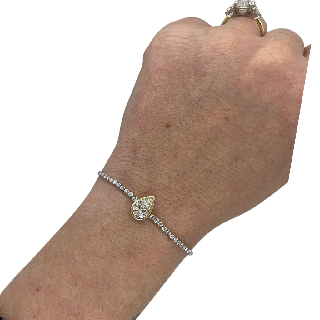 Lab-Grown Bezel Pear Pendant Tennis Bracelet