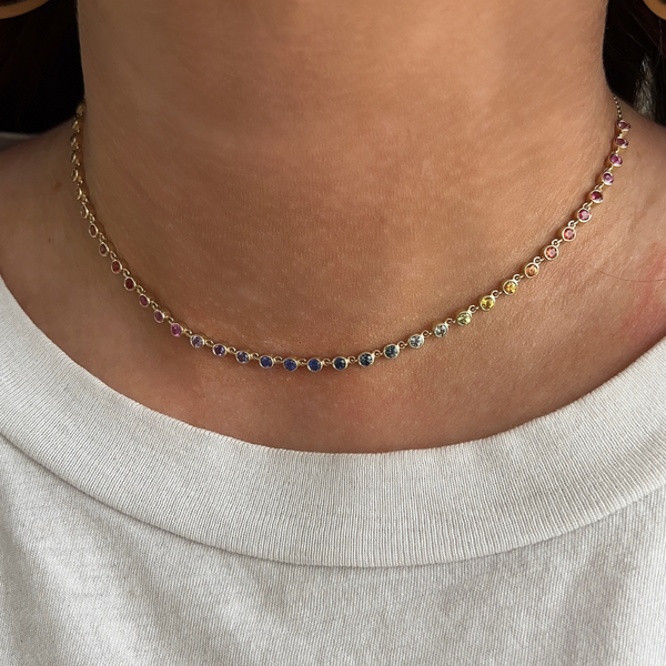Rainbow Sapphire Bezel Choker Necklace