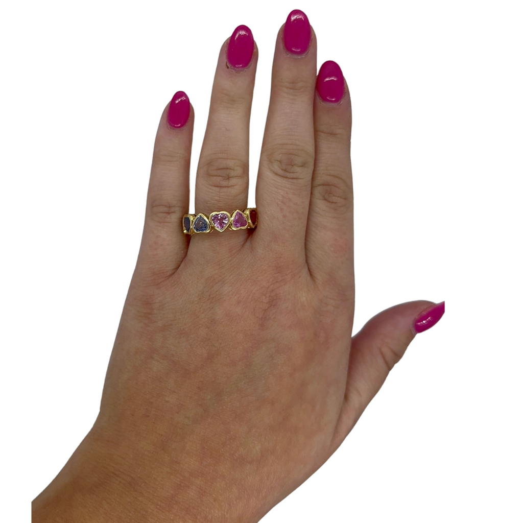 Bezel Alternating Heart Rainbow Sapphire Eternity Band