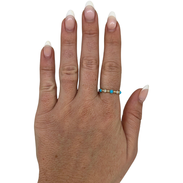 Bezel Set Diamond & Turquoise Bubble Band