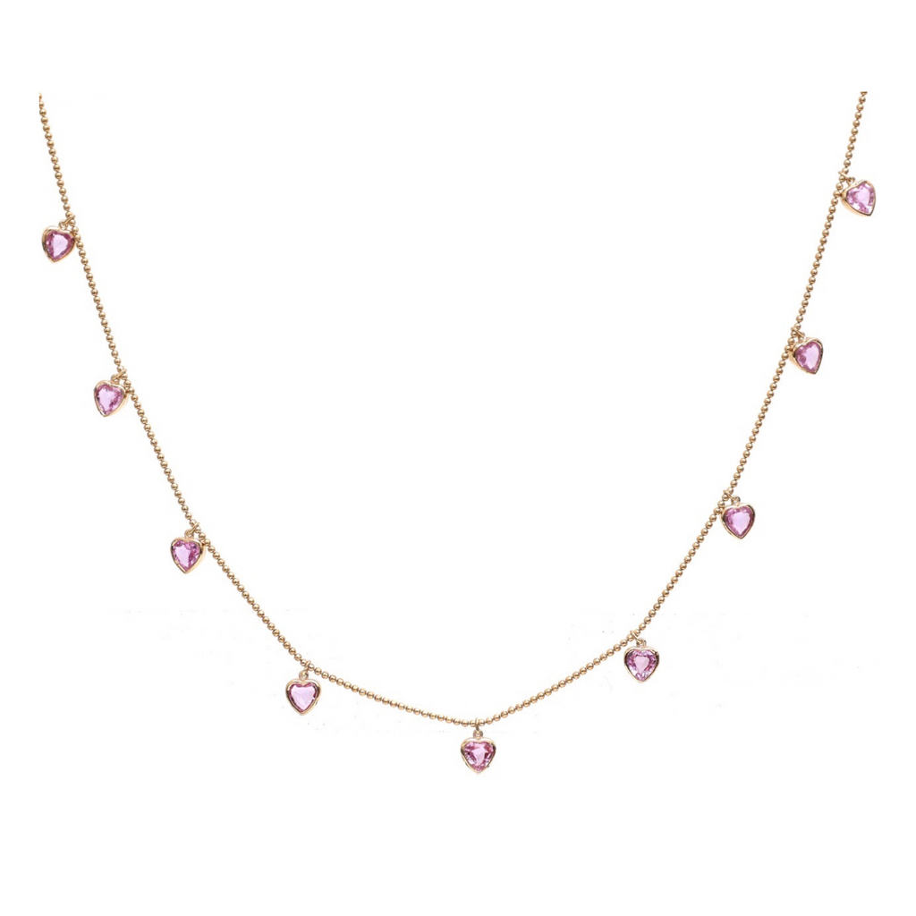 Pink Sapphire Bezel Heart Bead Chain Necklace