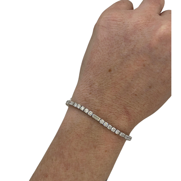 Lab-Grown E/W Baguette Accented Tennis Bracelet on wrist