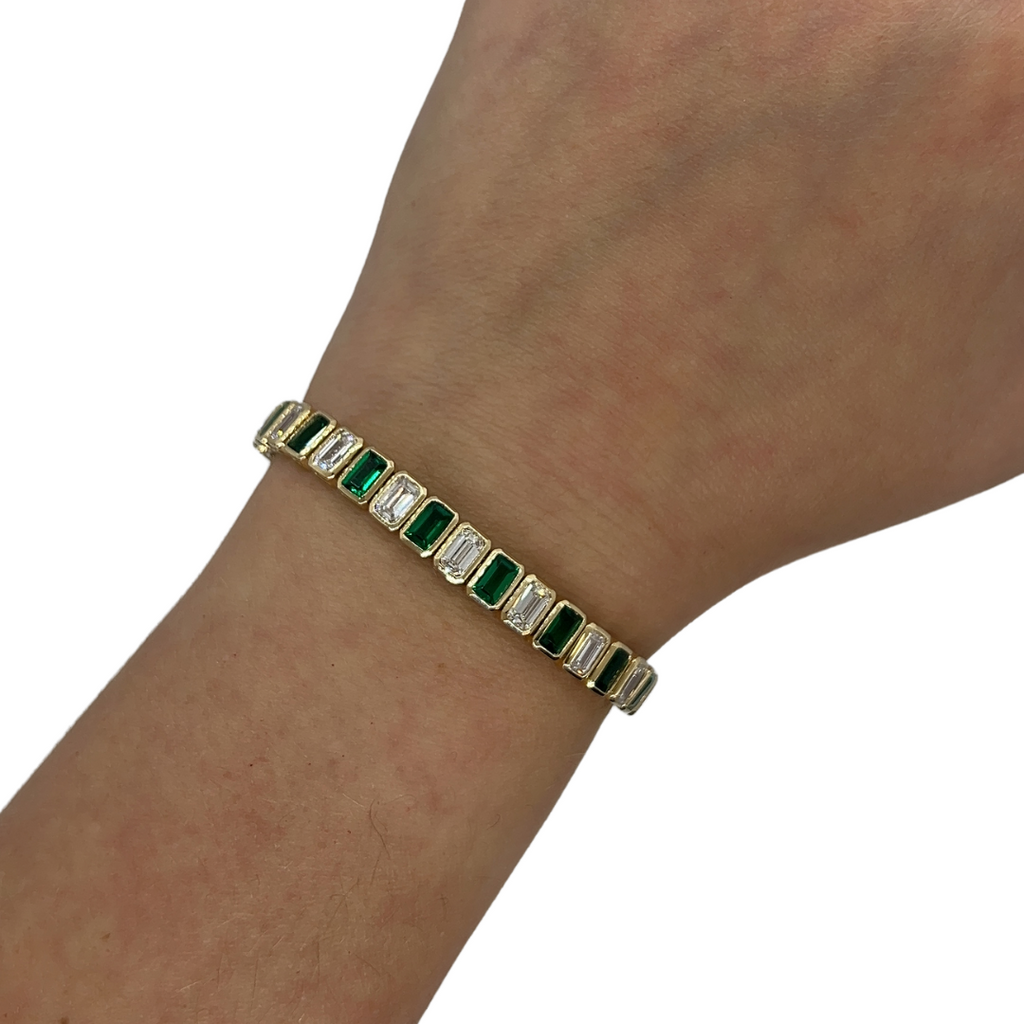 Lab-Grown Emerald & Diamond Bezel Tennis Bracelet