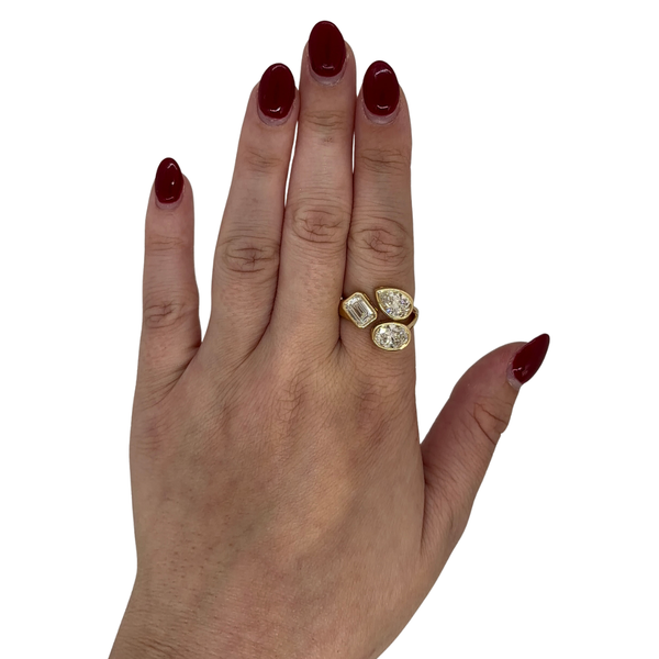 Lab-Grown Bezel Pear, Oval, and Emerald Statement Ring