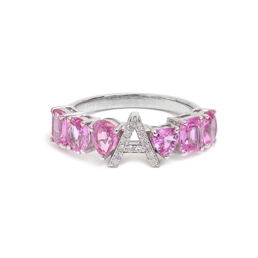 Multi-Shape Pink Sapphire Initial Ring