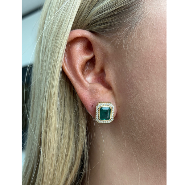 Deco Bezel Emerald and Diamond Earrings