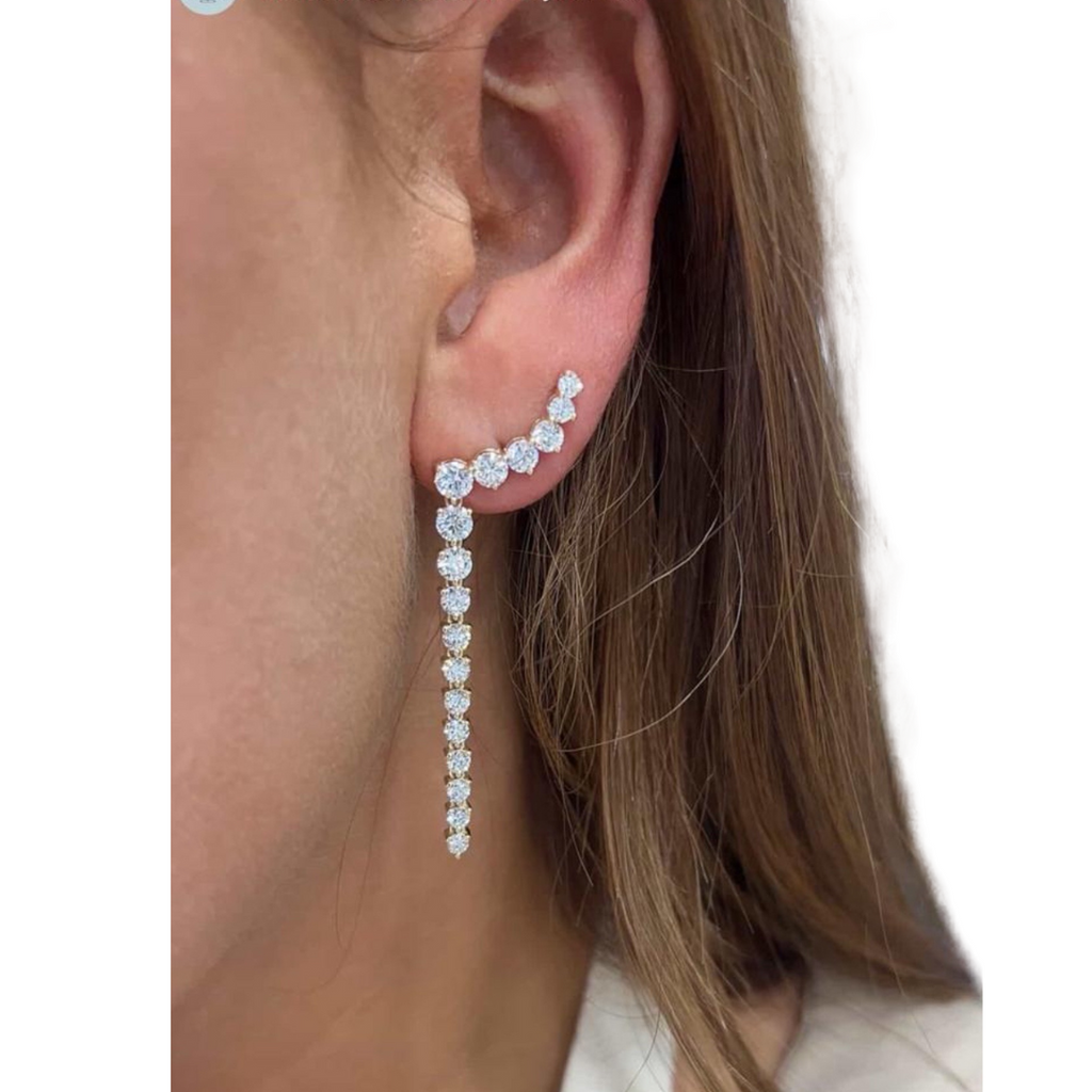 Lab-Grown Graduated Round Crawler Dangle Earrings