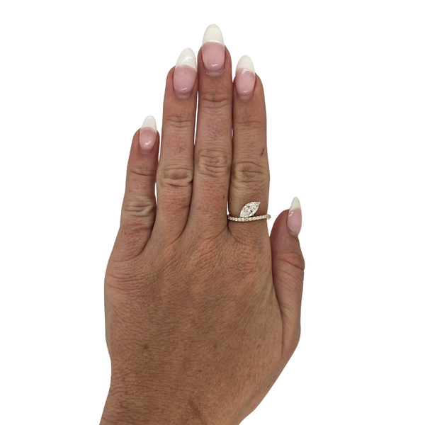 Lab-Grown Wavy Pave Offset Marquise Ring on hand