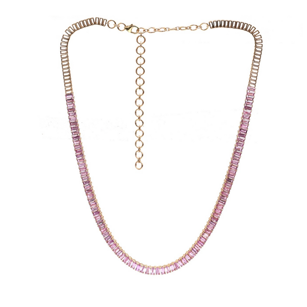 Halfway Pink Sapphire Baguette Tennis Necklace