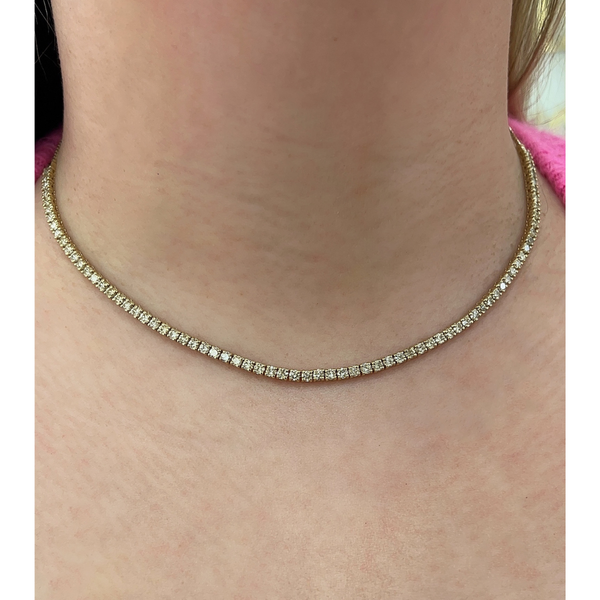 Adjustable Bolo Diamond Tennis Necklace on neck