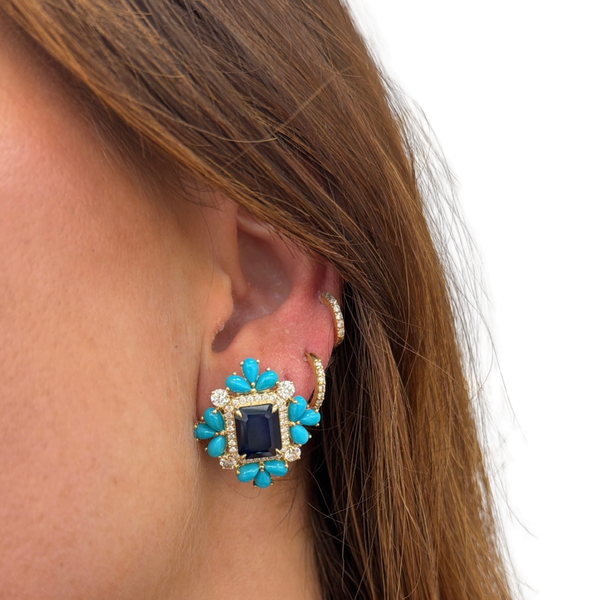 Blue Sapphire & Turquoise Statement Earrings
