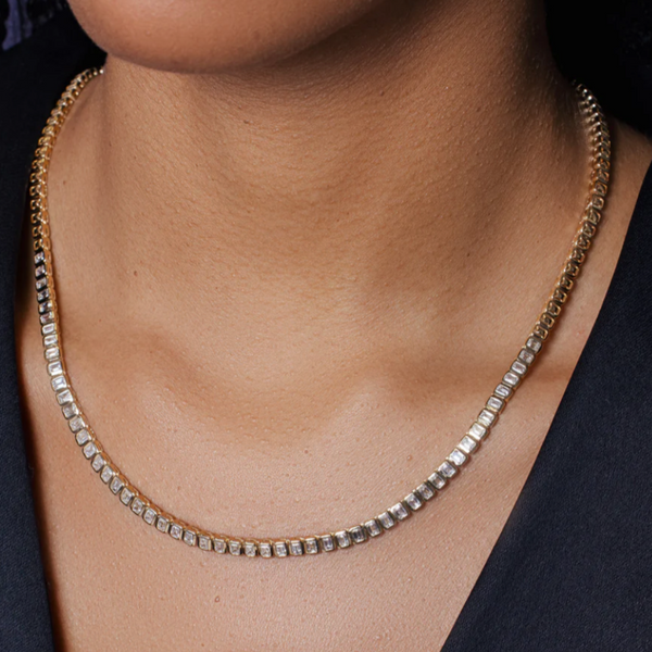 Halfway Bezel Emerald Cut Tennis Necklace