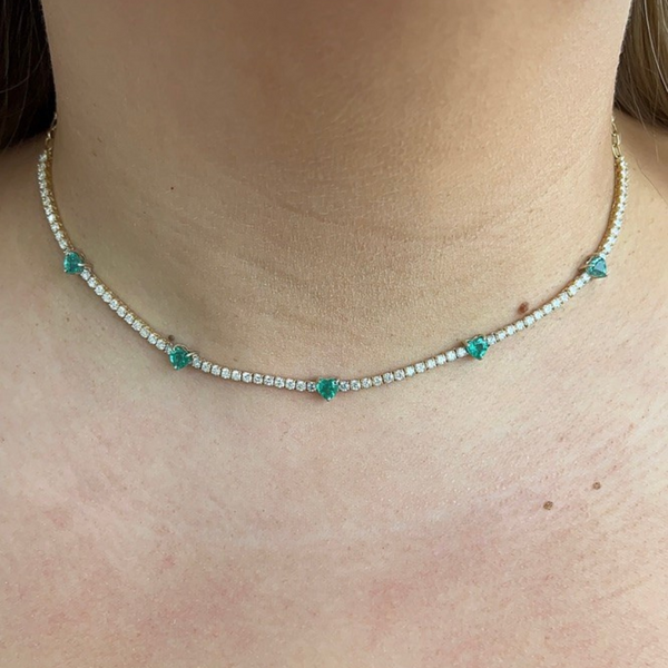 Emerald Heart Station Tennis Necklace