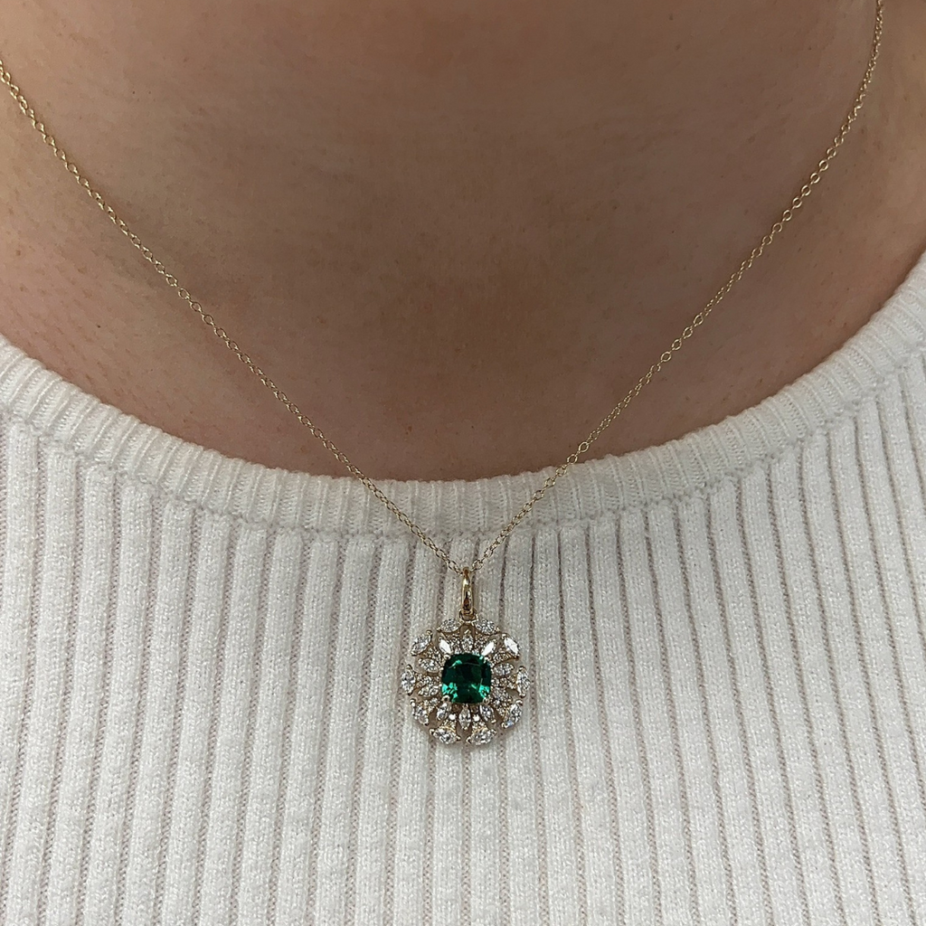 Lab-Grown Diamond & Emerald Pendant Necklace