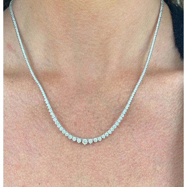 3-Prong Graduated Natural Diamond Tennis Necklace