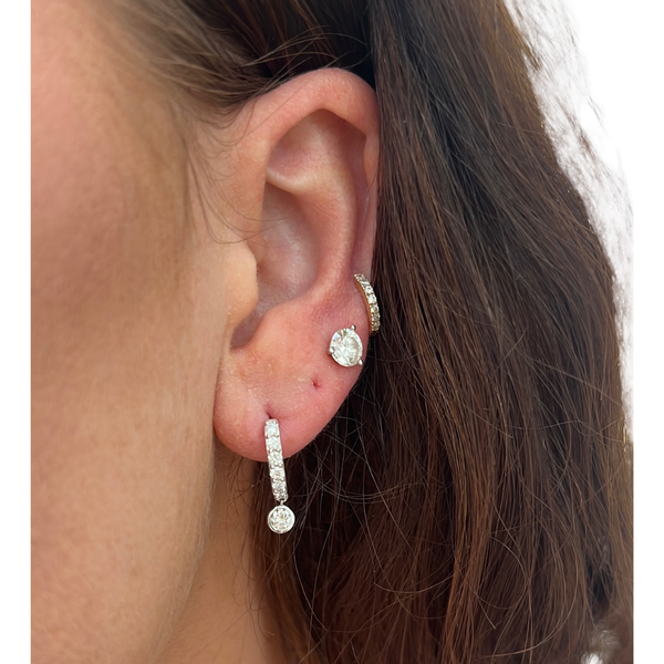 Sterling Silver- Pave Bezel Dangle Huggies