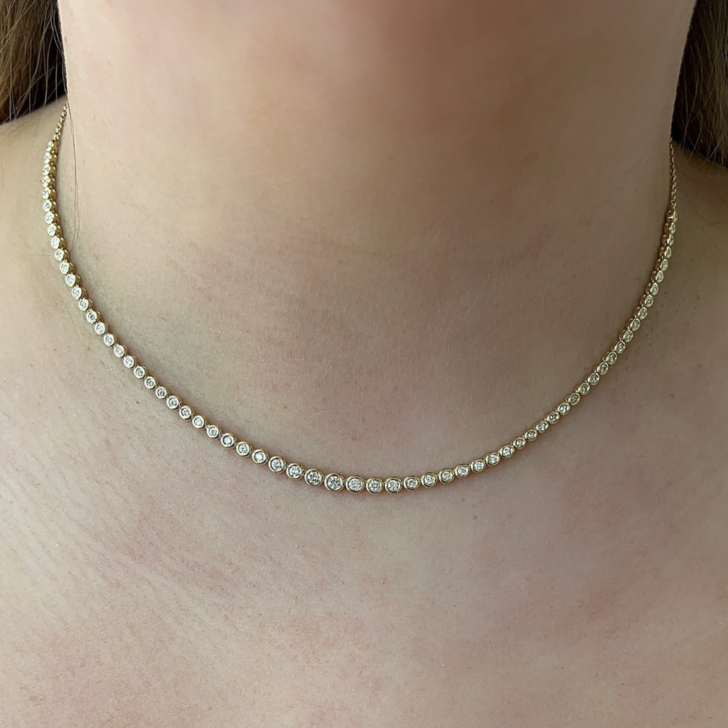 Lab-Grown Graduated Round Bezel Necklace