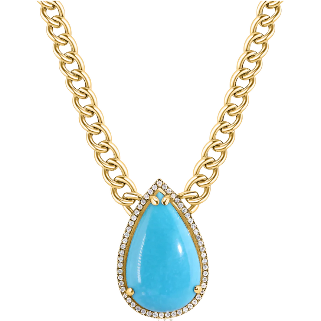 Diamond & Turquoise Curb Chain Necklace