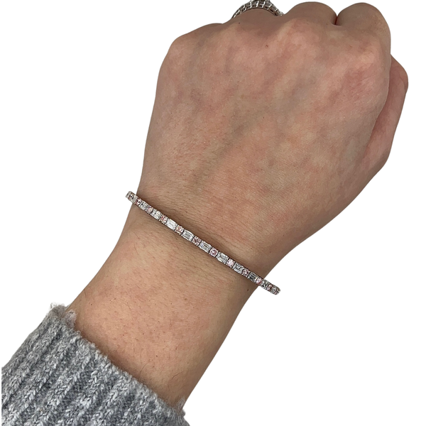 Lab-Grown Pink Round Diamond & Emerald Cut Bangle