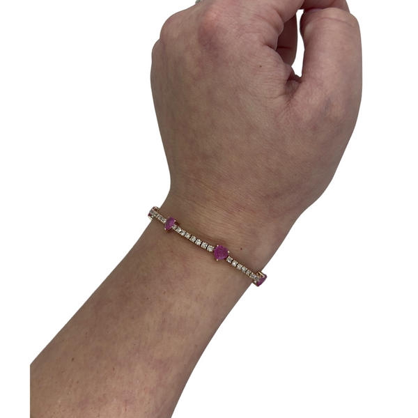 Diamond & Pink Sapphire Heart Tennis Bracelet