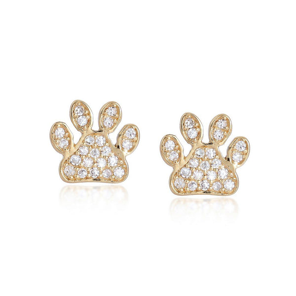 Diamond Pave Paw Prints Stud Earrings