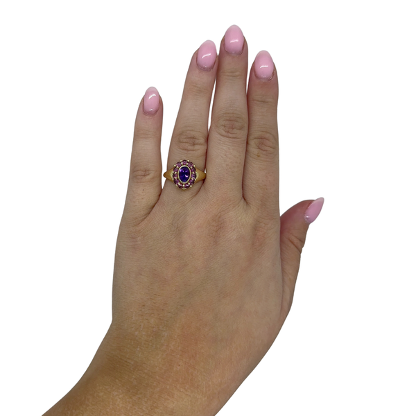 Amethyst & Garnet Halo Oval Ring