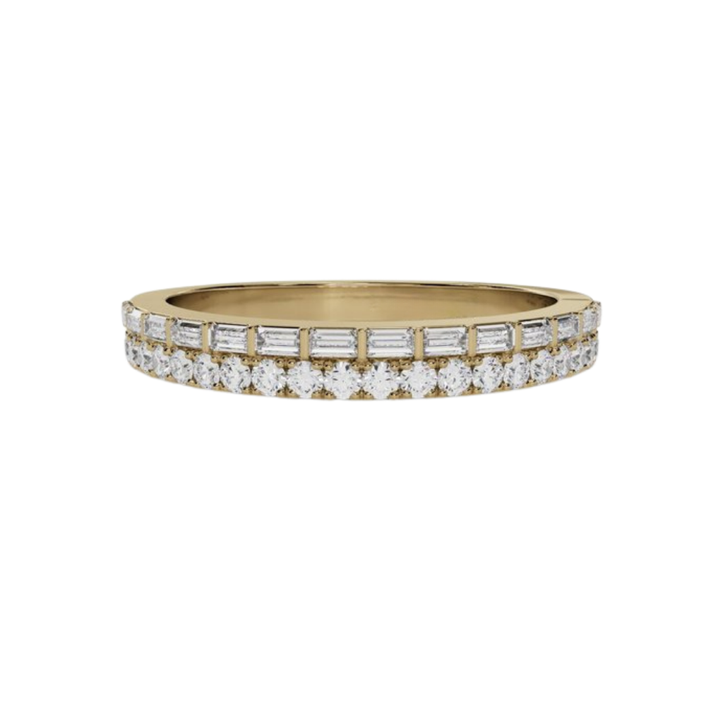 Double Row Baguette & Pave Diamond Band