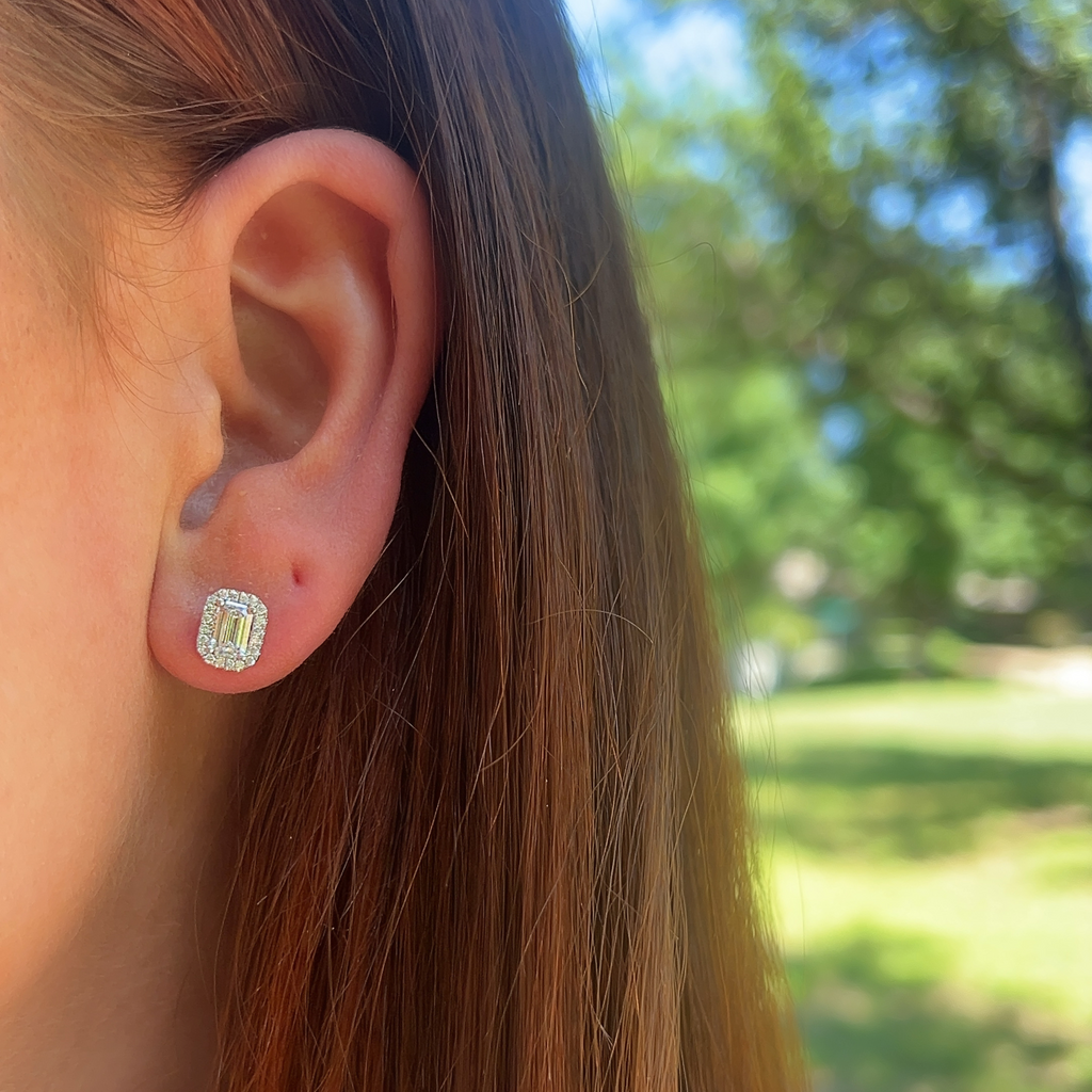 Emerald shape diamond earrings online