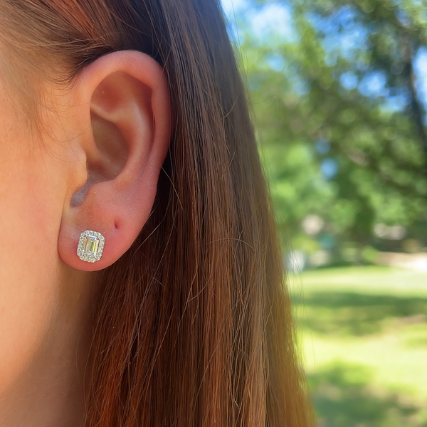 Lab-Grown Diamond Halo Emerald Cut Diamond Studs