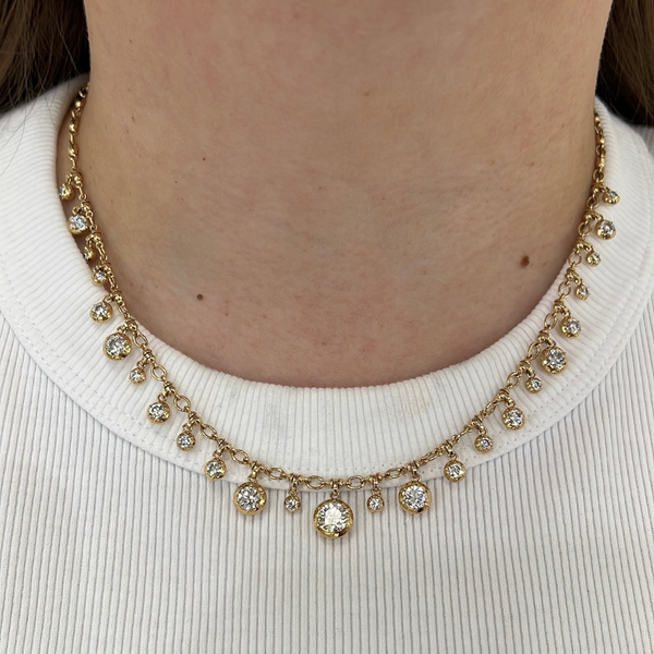 Lab-Grown Graduated Bezel Diamond Dangle Necklace