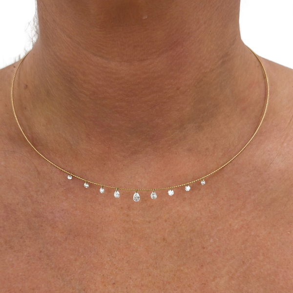 Lab-Grown Drilled Pear & Round Dangle Choker