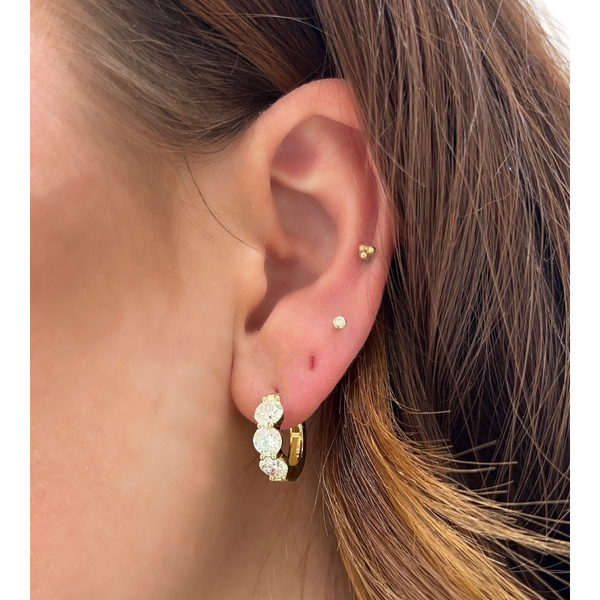 Lab-Grown 3 Stone Round Huggies