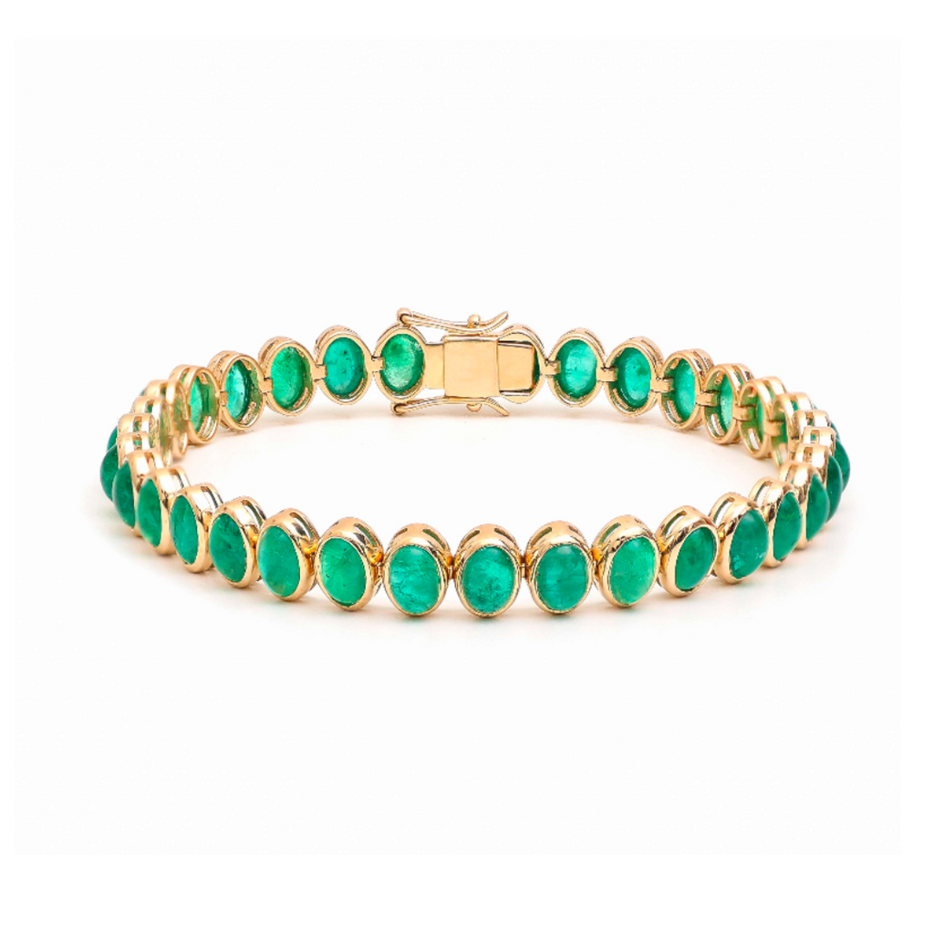 Bezel Oval Shaped Emerald Tennis Bracelet