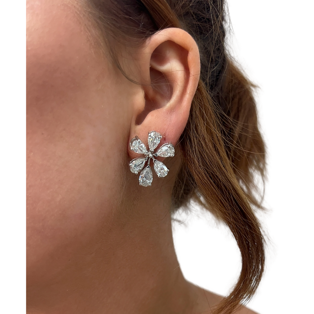 Lab-Grown Pear Shape Diamond Flower Stud Earrings