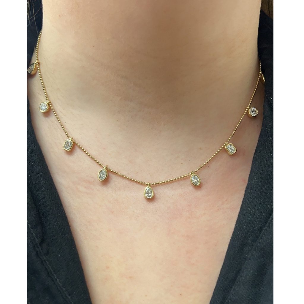 Lab-Grown Multi-Shape Bezel Drop Bead chain Necklace